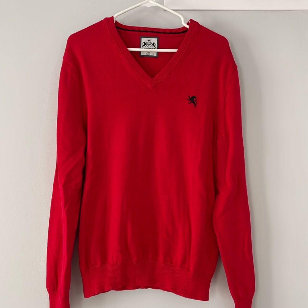 - Red express V-neck large sweater